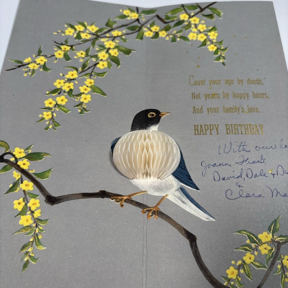 Vintage Hallmark Honeycomb Bird Birthday Card For Grandmother Pop-Up Haiku 3D